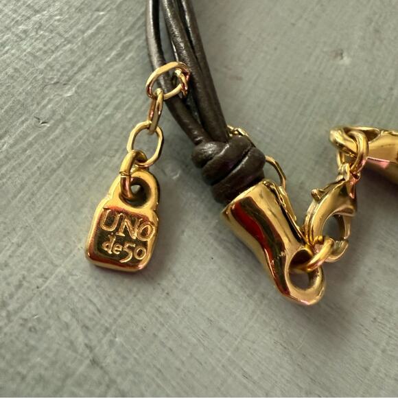 Uno de 50 Gold Wrapped Snake Multi Strand Leather Necklace - Picture 7 of 7